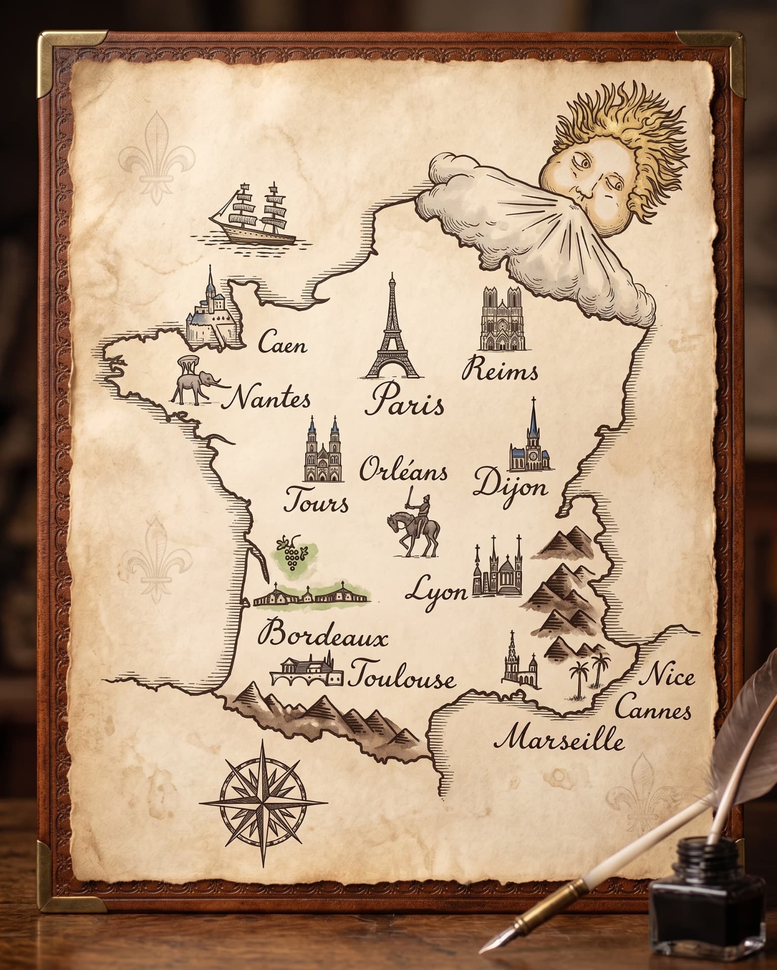 Carte illustrée de France avec ses principales villes